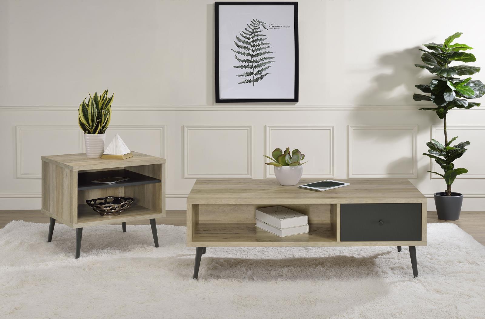 Welsh Square Wood End Table corner view with antique pine finish