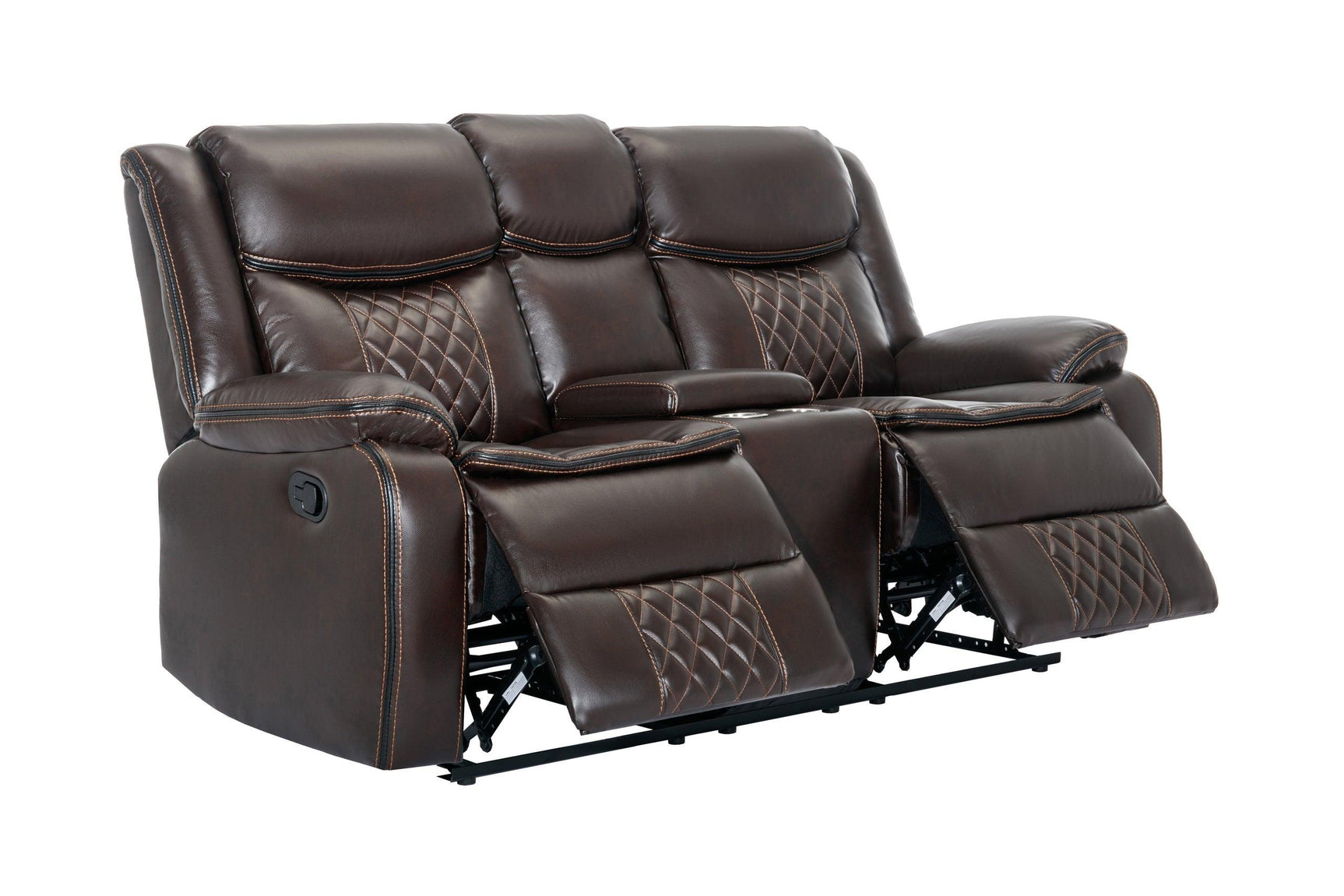 Weston Espresso recliner glider chair in faux leather, side view