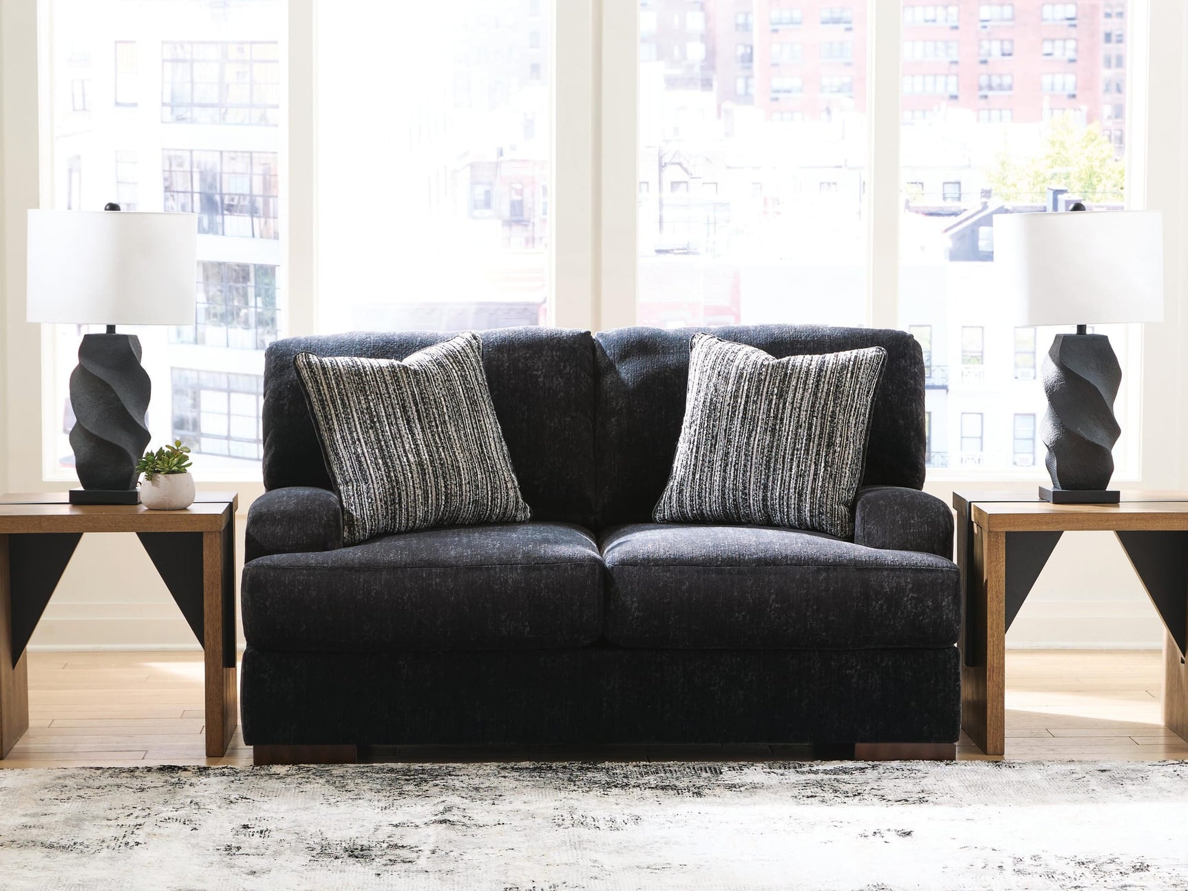 Whitmore Manor Black Pearl Chenille,Velvet Loveseat from Decor Furniture