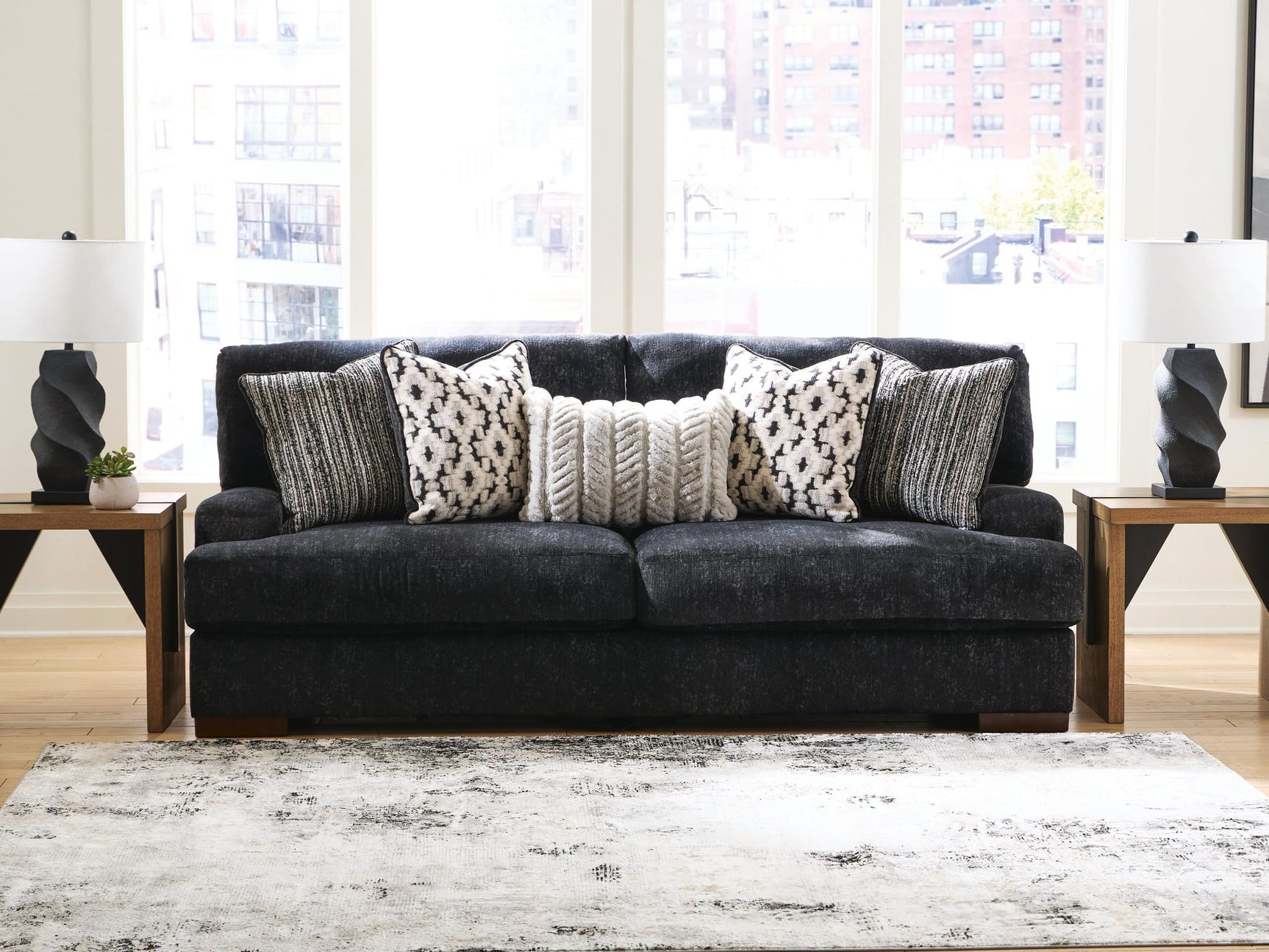 Whitmore Manor Black Pearl Chenille,Velvet Sofa from Decor Furniture