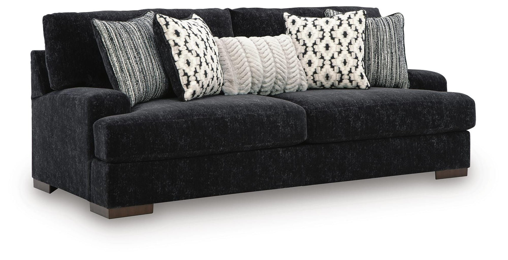 Whitmore Manor Black Pearl Chenille,Velvet Sofa angled view