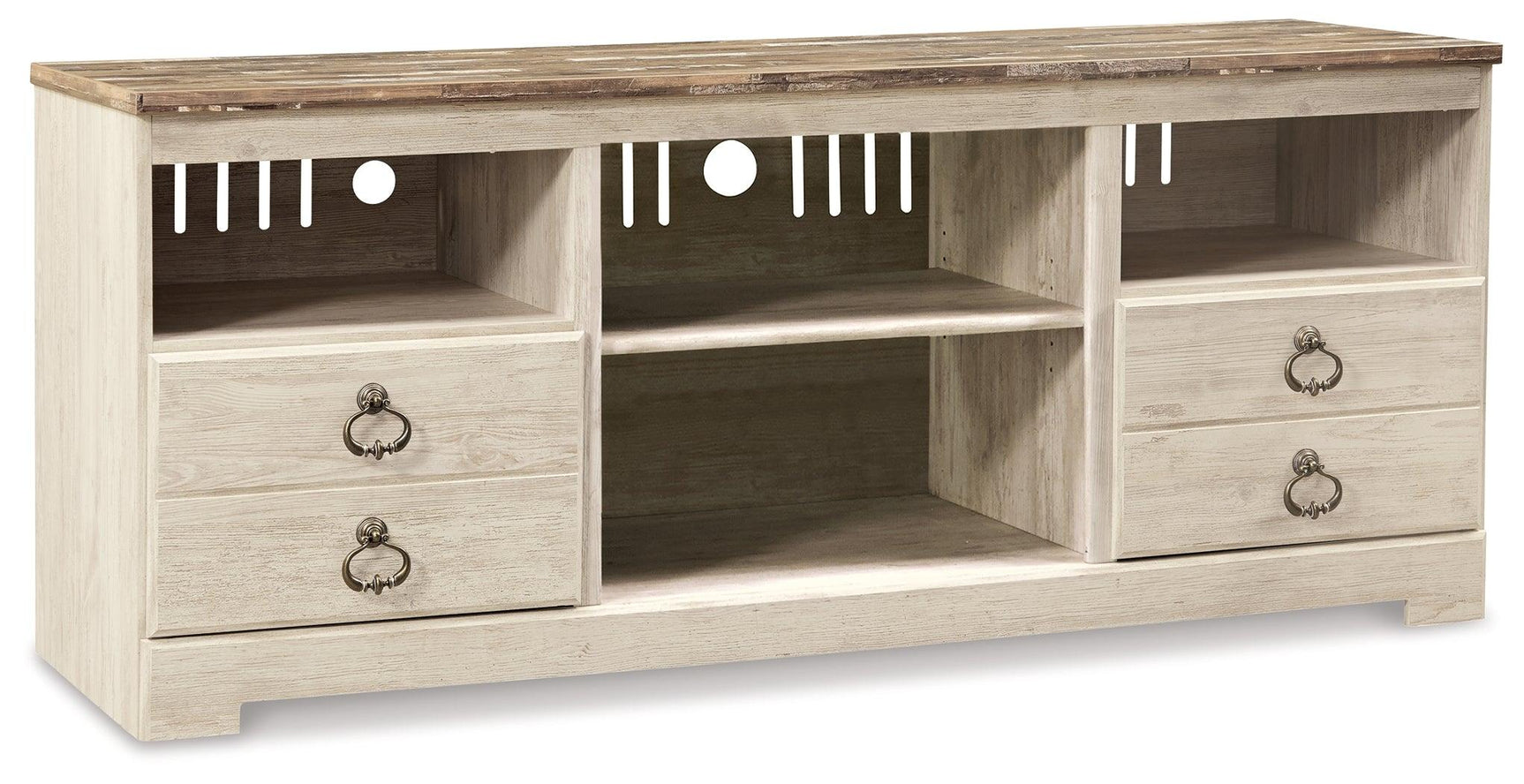 Willowton Whitewash Entertainment Center TV stand detail