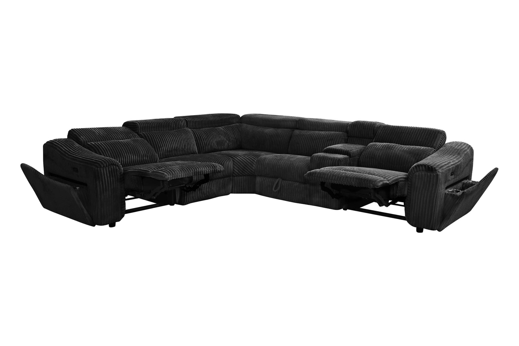 Yash Black Corduroy Reclining 6-Piece Sectional Sofa view 19