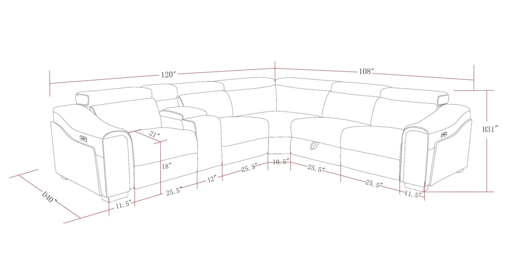 Yash Black Corduroy Reclining 6-Piece Sectional Sofa view 23
