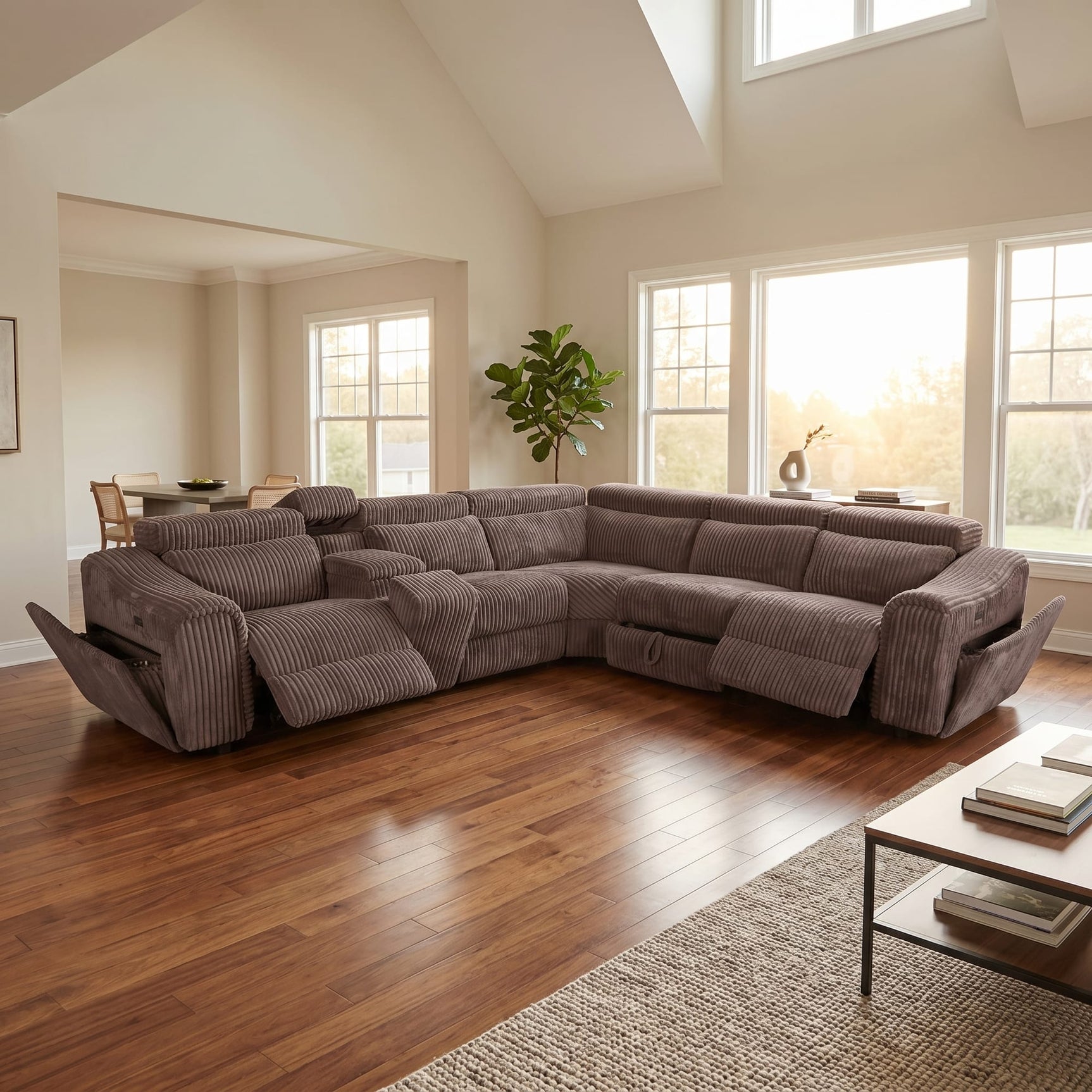 Yash Brown Corduroy Reclining 6-Piece Sectional Sofa from Decor Furniture