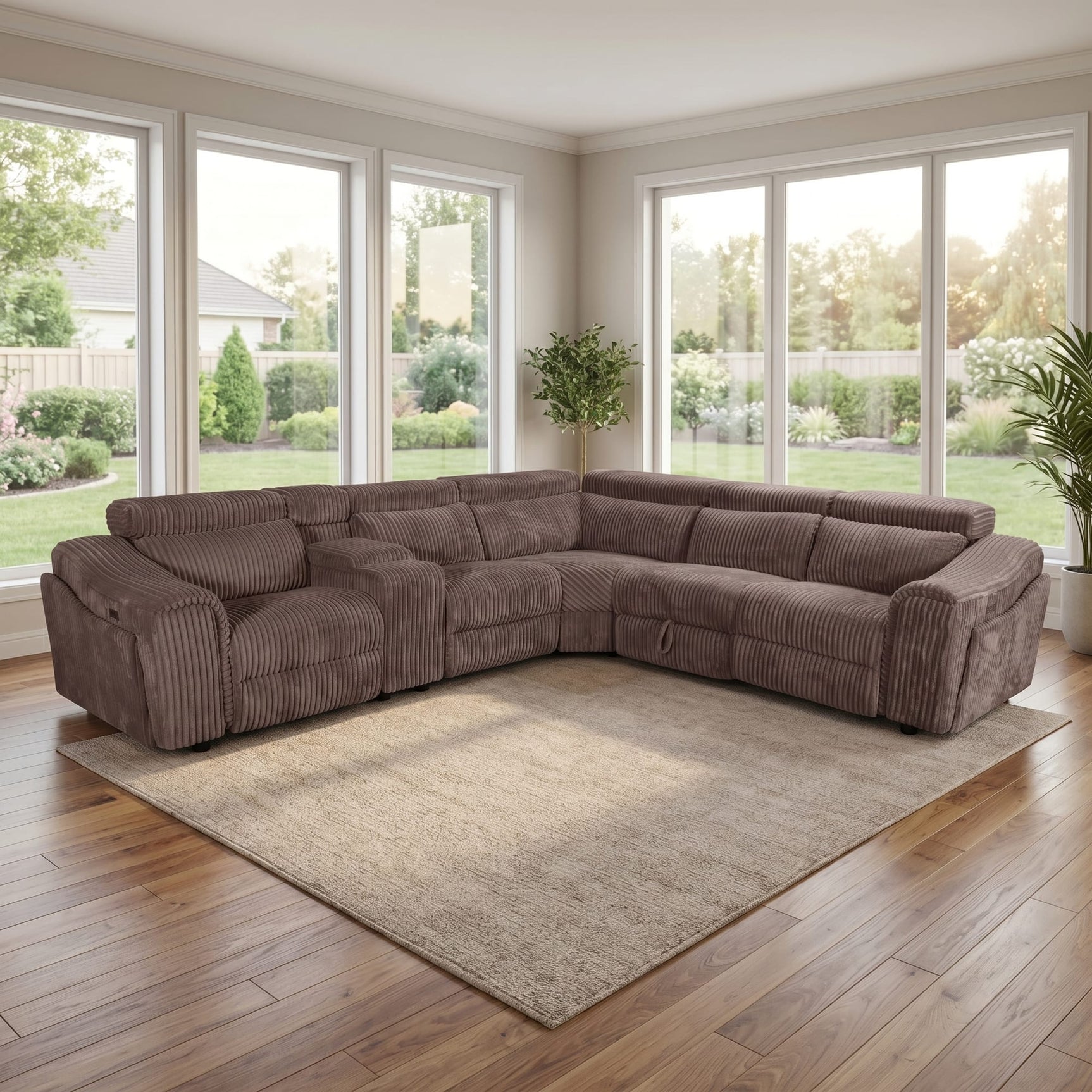 Yash Brown Corduroy Reclining 6-Piece Sectional Sofa view 3