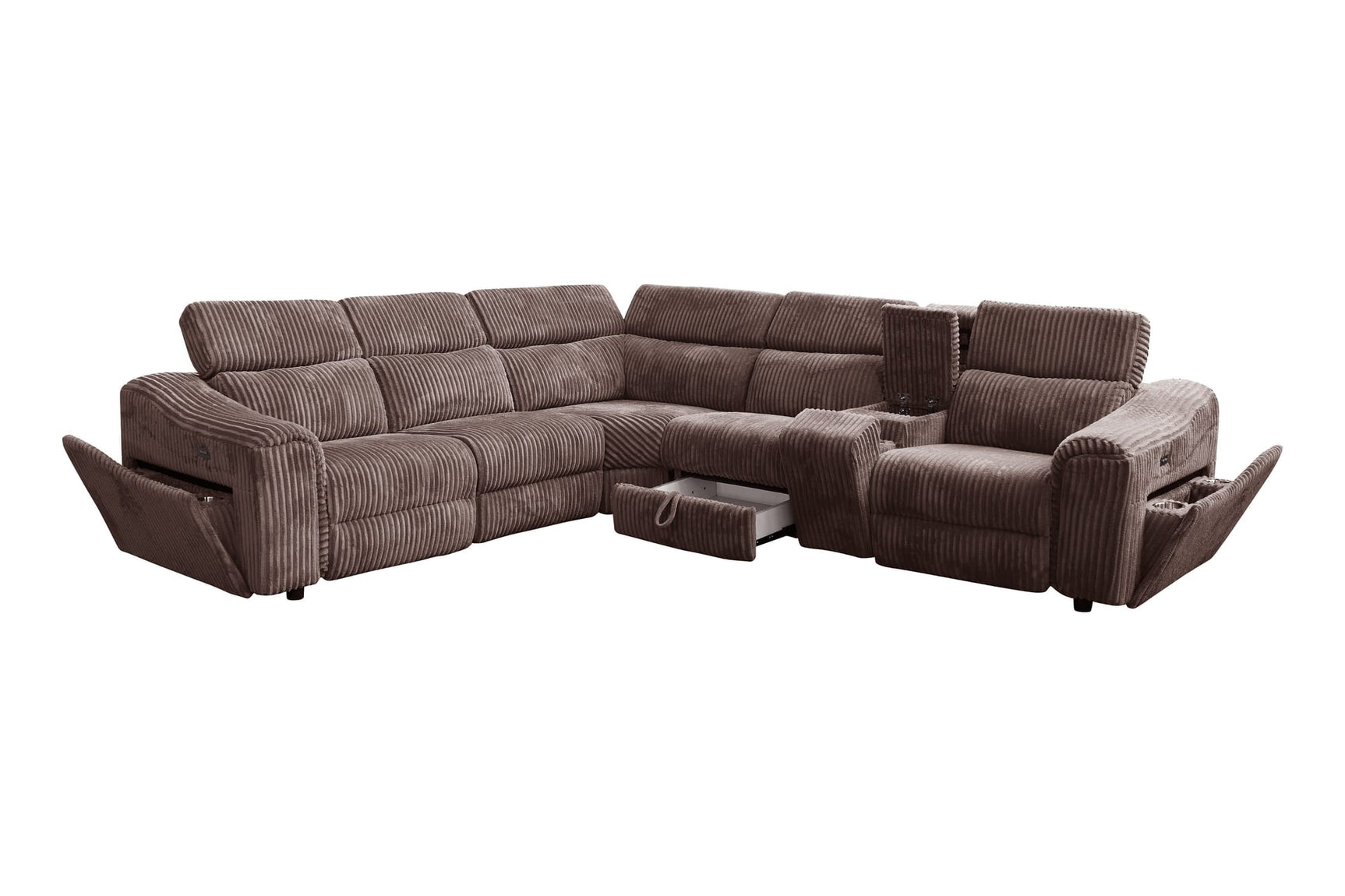 Yash Brown Corduroy Reclining 6-Piece Sectional Sofa view 16