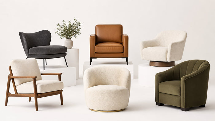 Modern accent chair on a white studio background