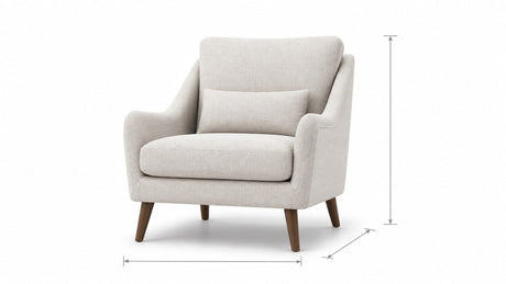 Modern accent chair on white studio background showing full size and design details
