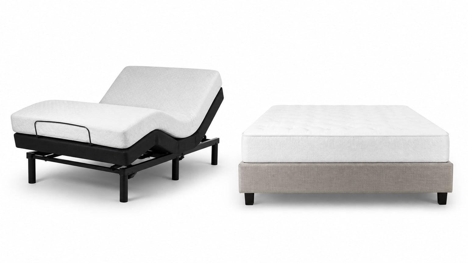 Modern adjustable bed base with partial head and foot elevation on a clean white studio background