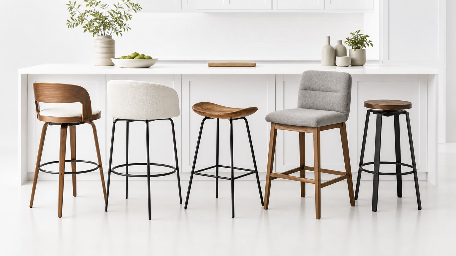 Modern wood and metal swivel bar stool on white background