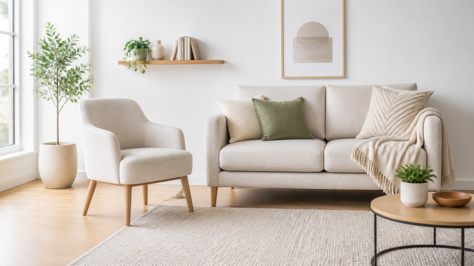 Compact stylish accent chair with exposed legs on white background