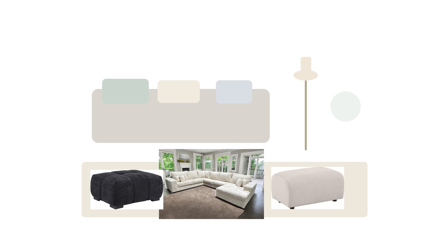 Compact ottoman with storage and pouf in a stylish small living room setup.