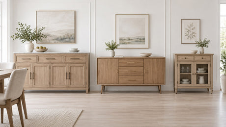 Modern wood buffet and server dining room furniture on white background