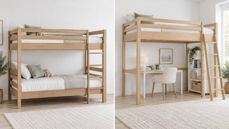 Modern bunk bed in a bright neutral bedroom