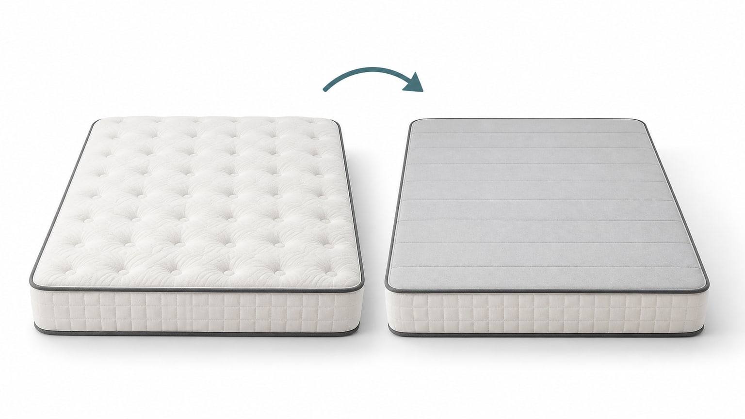 Modern one-sided mattress displayed on bed frame in a studio setting with a clean white background