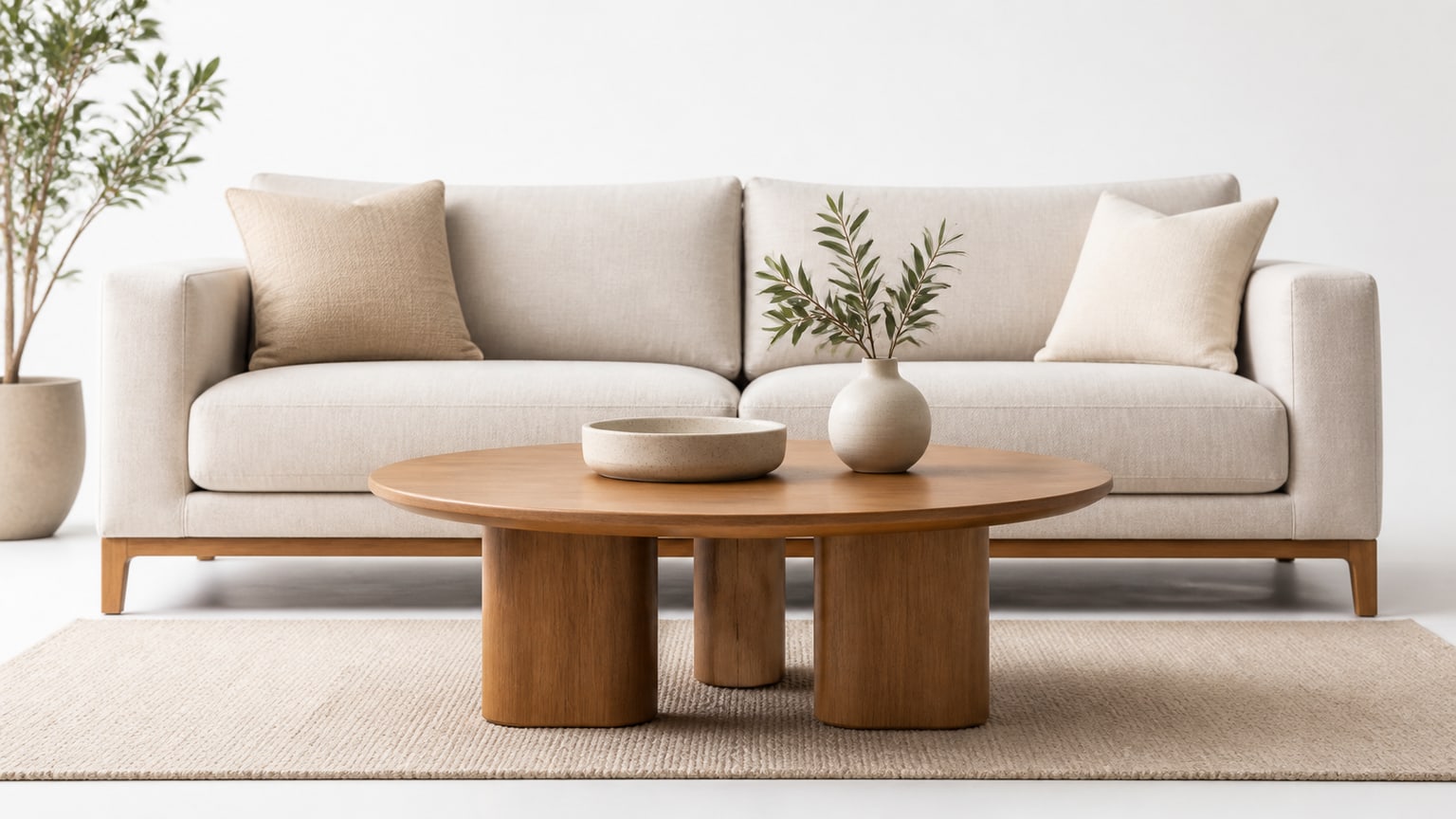 Modern coffee table, end tables, and side tables furniture set on white studio background