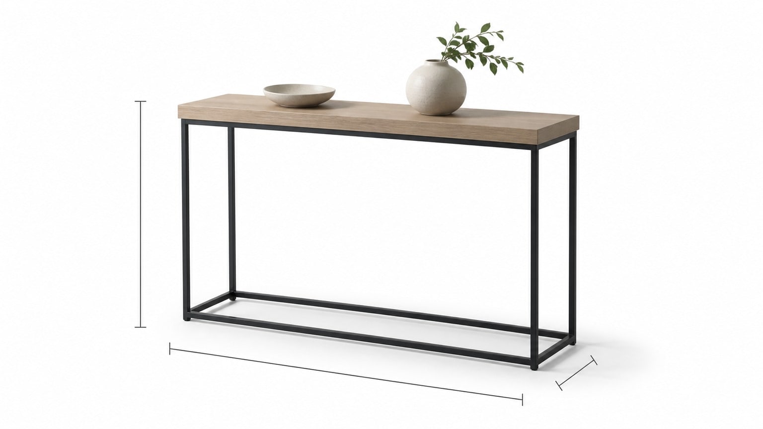 Elegant console table styled with mirror and lamp on clean white background