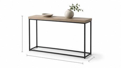 Elegant console table styled with mirror and lamp on clean white background