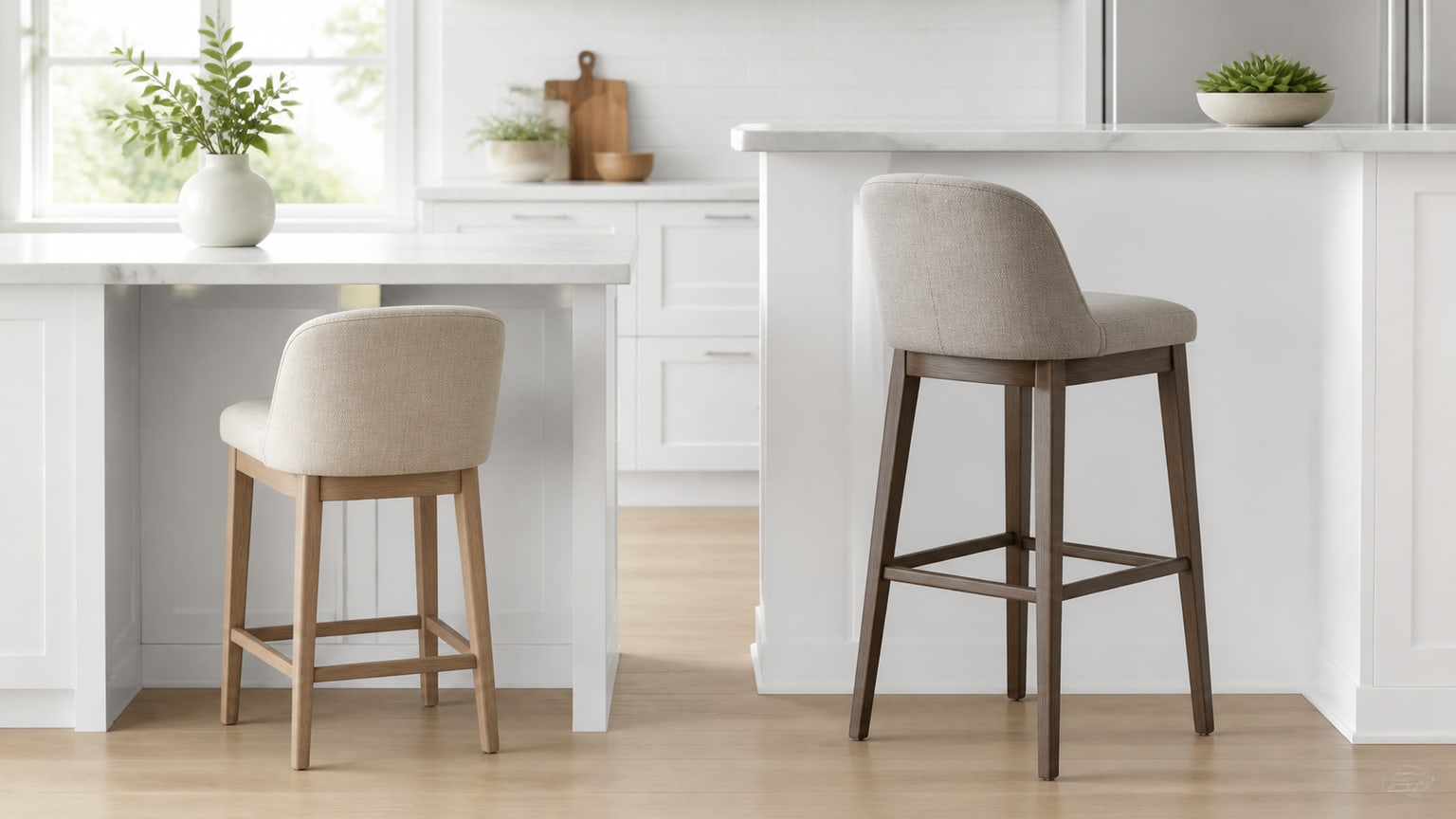 Modern counter height bar stool on white kitchen island background