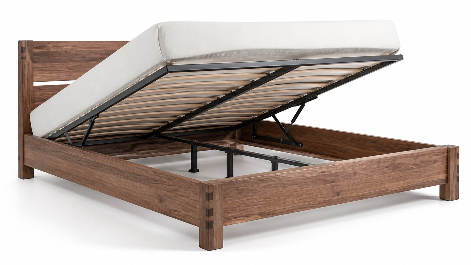 Modern wooden bed frame on a clean white background