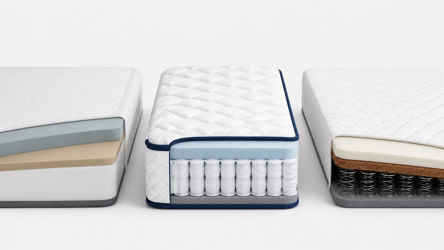 Modern mattress on a white background with professional studio lighting