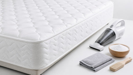 Clean mattress on white background under professional lighting for e-commerce display