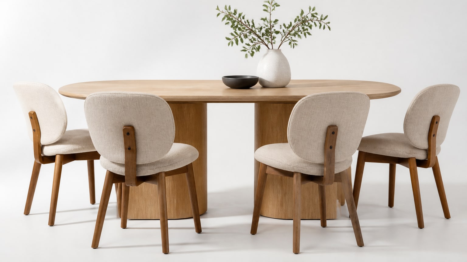 Modern upholstered wood dining chair on white studio background