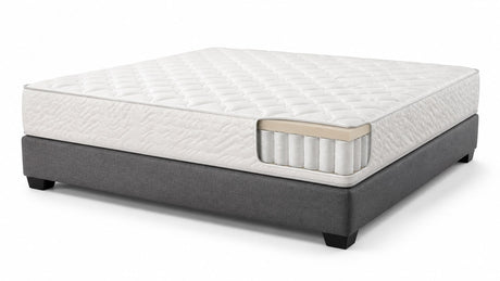 Box spring and mattress foundation on white background with studio lighting