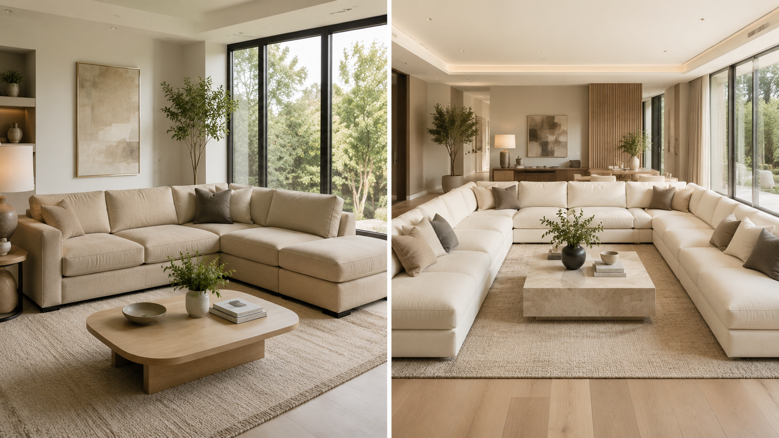 Modern living room comparison diptych