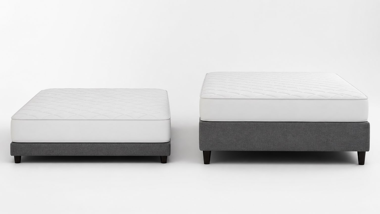 Side-by-side comparison of low-profile and standard box springs on a white background