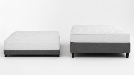 Side-by-side comparison of low-profile and standard box springs on a white background