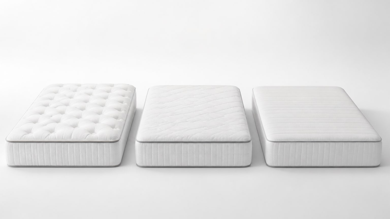 Side view of a mattress with visible layers showing comfort and support, on white background