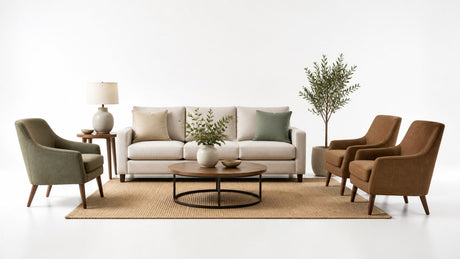 Modern accent chair on white background showcasing upholstery and design.