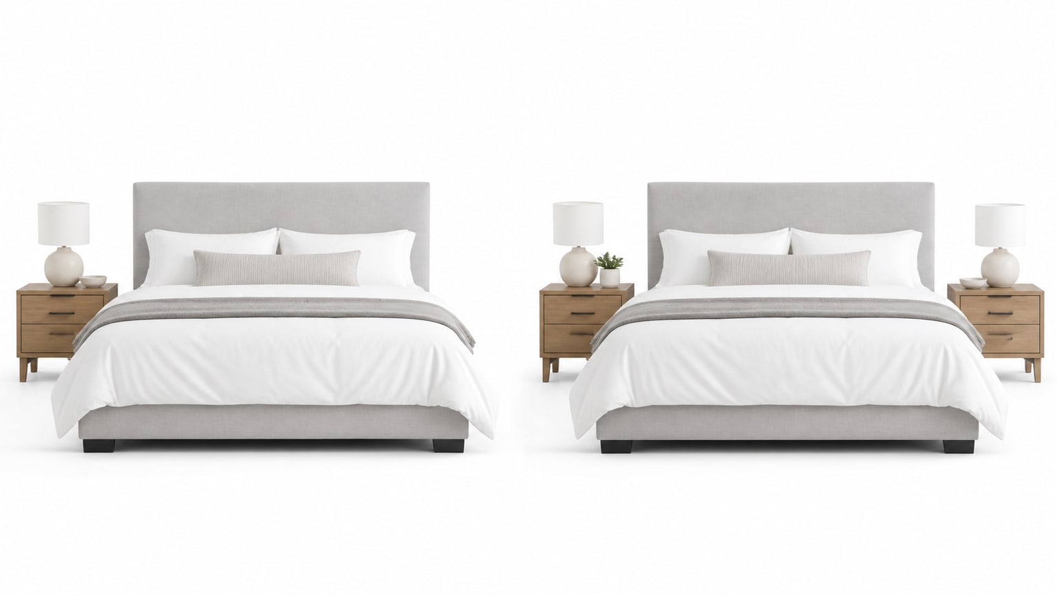 Comparison of one nightstand and two nightstands in bedroom settings
