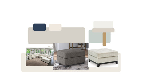 Modern upholstered ottoman on white background showcasing its design and texture.
