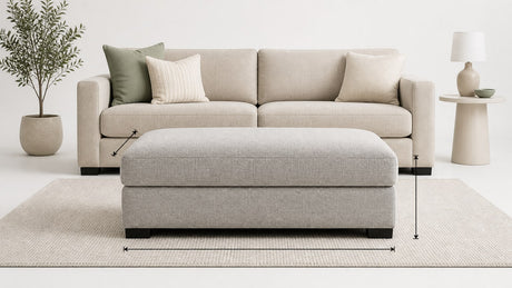 Modern upholstered ottoman and small pouf styled on a white background