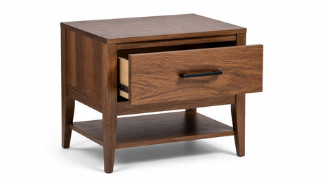 Modern wooden nightstand on white background