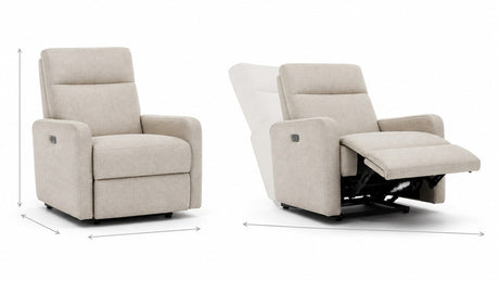 Modern recliner chair shown upright and partially reclined on a white studio background