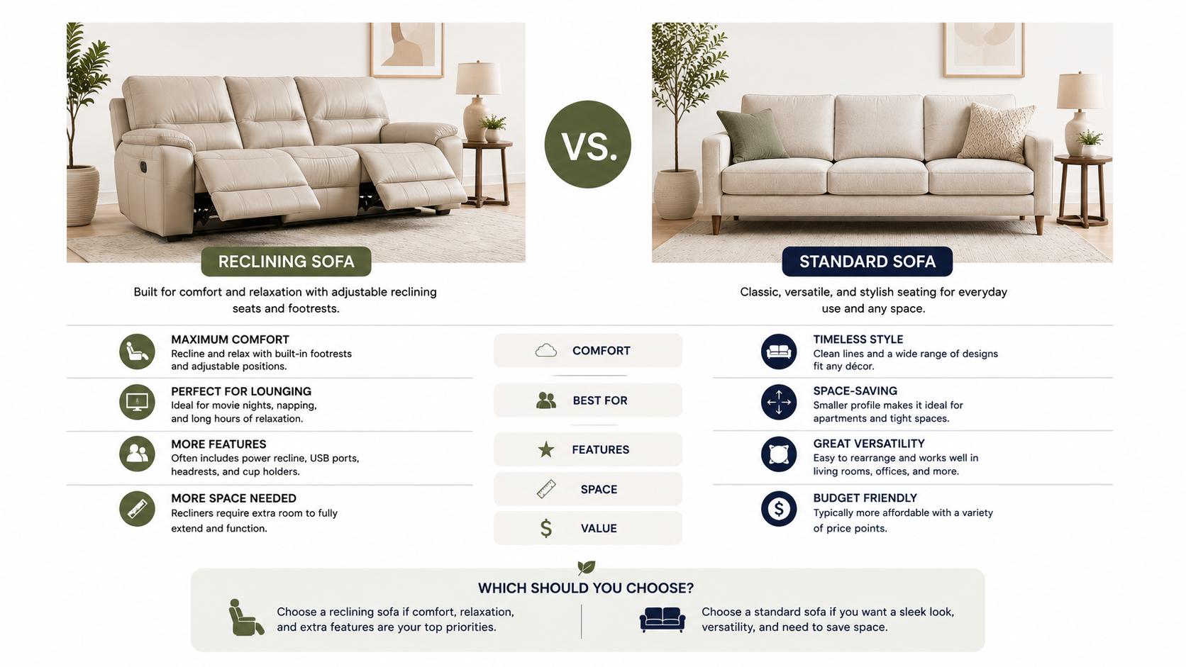 Reclining Sofa vs. Standard Sofa | Complete Buying Guide