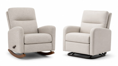 Rocking recliner and glider recliner side by side on white background showcasing styles and features
