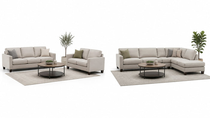 Modern compact two-seat loveseat on a white background with soft upholstery and clean design