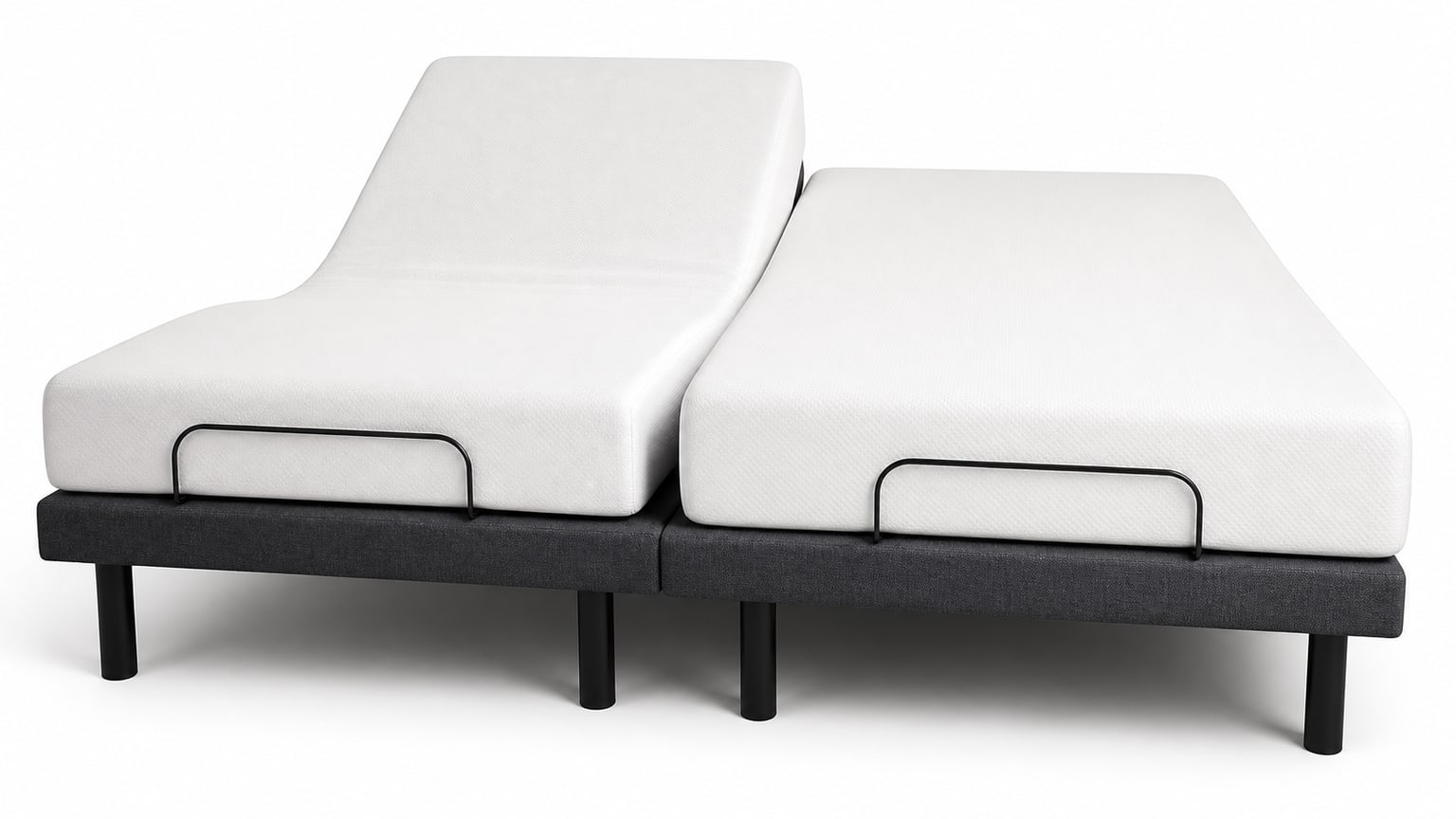 Split King Adjustable Bed Base with Two Twin XL Mattress Foundations on White Background