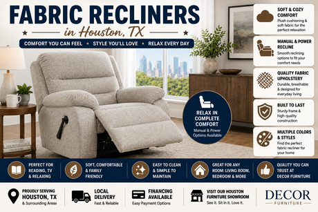 Fabric recliners in Houston TX at Decor Furniture