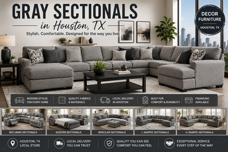 Gray sectionals in Houston TX at Decor Furniture