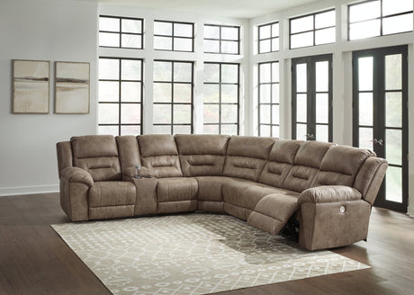 Ravenel Fossil Faux Leather 4-Piece Power Reclining Sectional Sofa front view