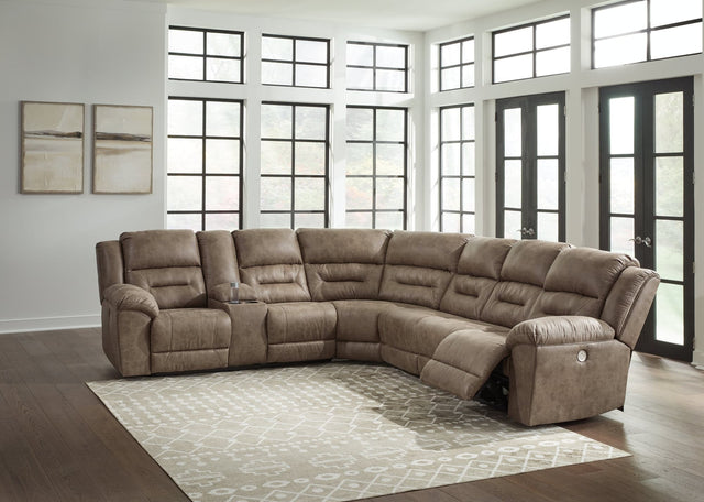 Ravenel Fossil Faux Leather 4-Piece Power Reclining Sectional Sofa front view