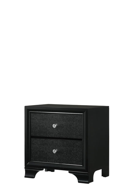 Micah Night Stand Black, front view showing 2 dovetail drawers