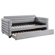 Patricia Boucle Upholstered Twin Daybed with Trundle in Grey, front angle view