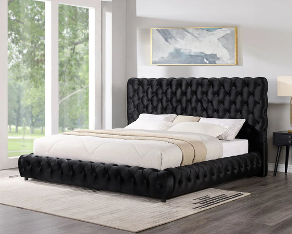 Dream Black Velvet Platform King Bed - front view